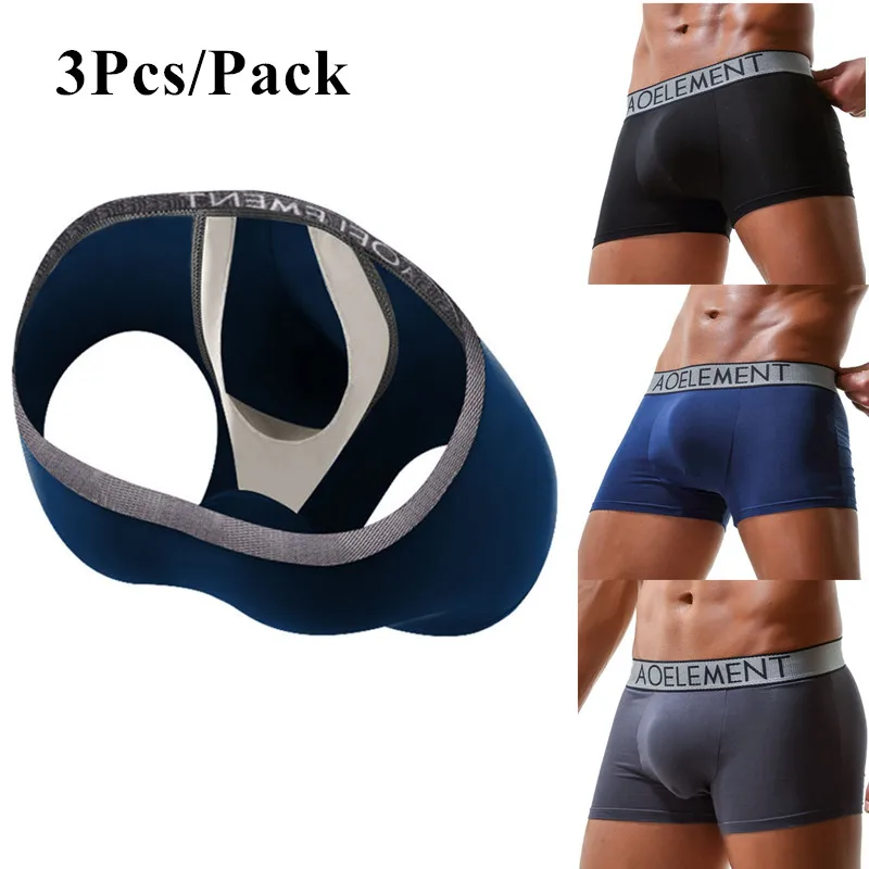 3-Pack Boxer Shorts Mens Modal Underwear Man Panties Bullet Separation Pouch Underpants Male Boxers Briefs Cueca Plus Size L-3XL