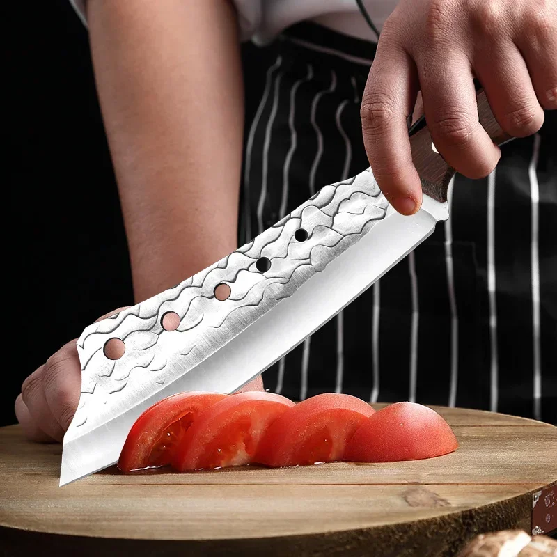 8 inch Forged Butcher Knife Handmade Cleaver Meat Bone Chopping Knife Stainless Steel Kitchen Chef Cooking Knives Wooden Handle