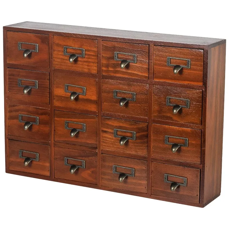 

Retro desktop storage, desk sundries storage key, tape ornament, sixteen-grid drawer storage box.