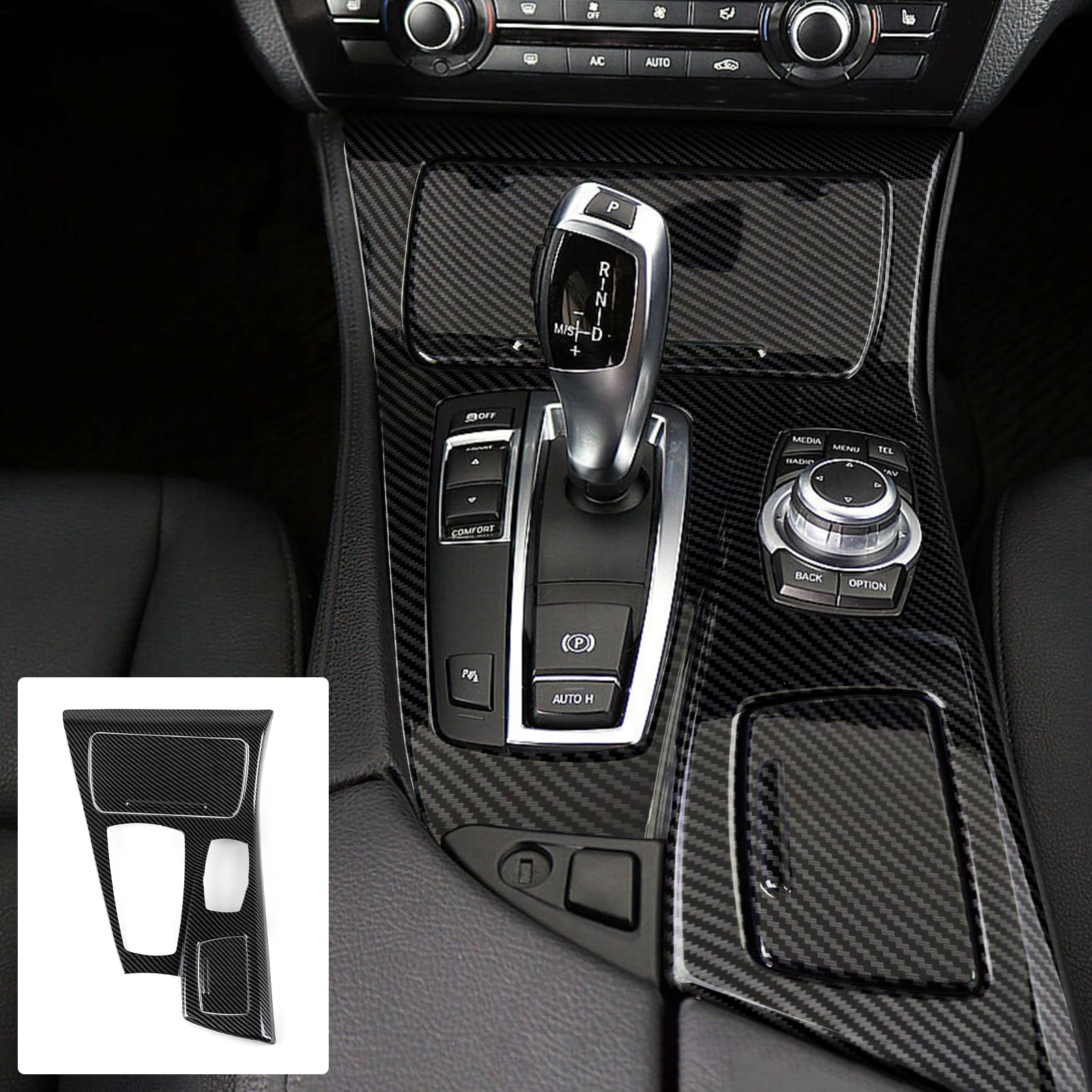 For BMW 5 series F10 F11 (2010-2016) Trim Accessories. Car Center Console Dashboard Gear Shift Panel. Carbon Fiber ABS Sticker. view 3