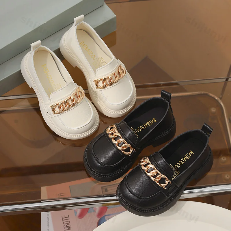 

Children Causal Loafers Spring Autumn New Girl Leather Shoes Black Beige Versatile Kids Fashion School British Mary Jane Shoes