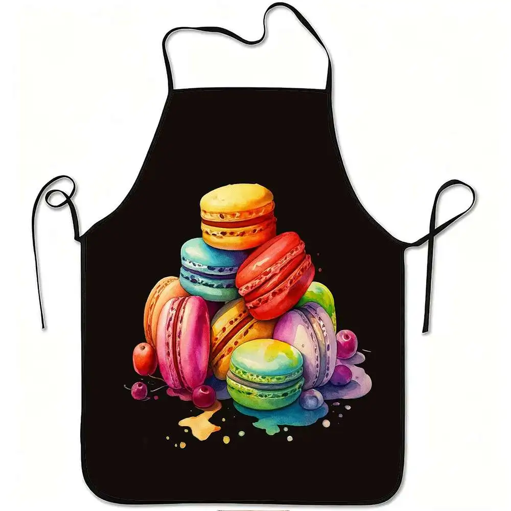 1pc Vibrant Macaron And Berry Design Apron, With Adjustable Waist Tie, Suitable For Kitchen Cooking, Gardening, Fruit Picking, A