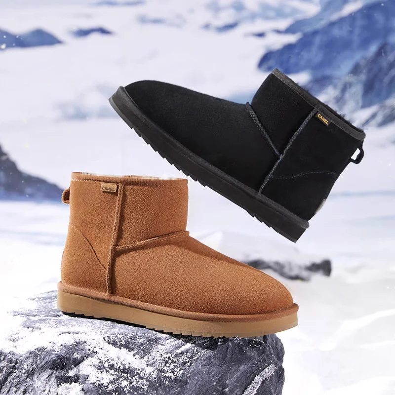 GOLDEN CAMEL Men\'s Shoes Winter Wool Cold-proof Couple Ankle Boots Plus Velvet Cotton Shoes Warm Thick Snow Boots for Men 2024