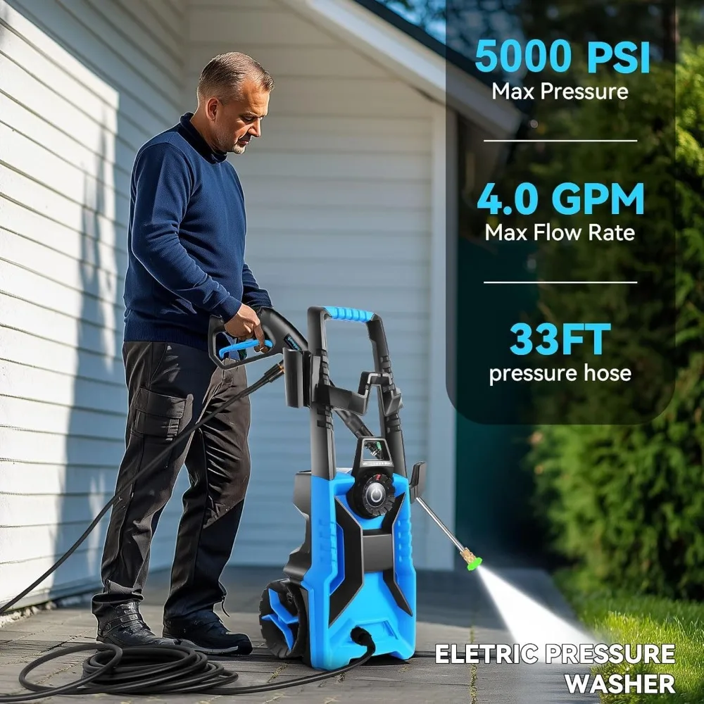 Adjustable Pressure Cleaner, 2025 Power Cleaner Pressure Adjustable (2500PSI-5000PSI) with 33ft Pressure Hose, 4 No.