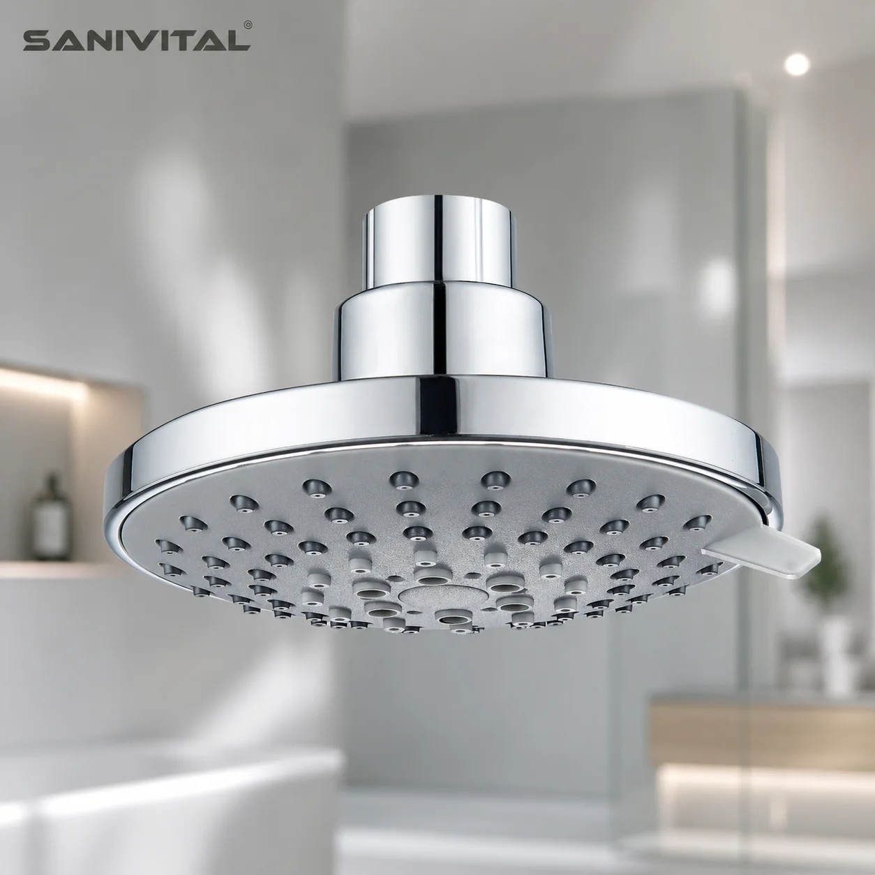 SANIVITAL 360° Swivel 4-Setting Rain Shower Head High Pressure Anti-Clog Nozzles for Bathroom Replacement