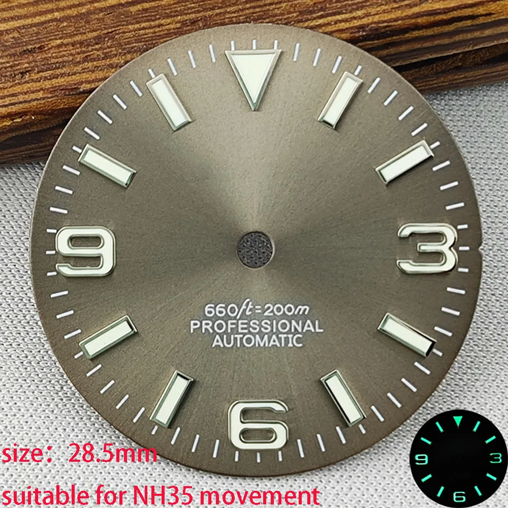 Esfera de reloj NH35dial S de alta calidad, 28,5mm, verde luminoso, adecuado para movimiento NH35 NH36, accesorios de reloj, herramienta de