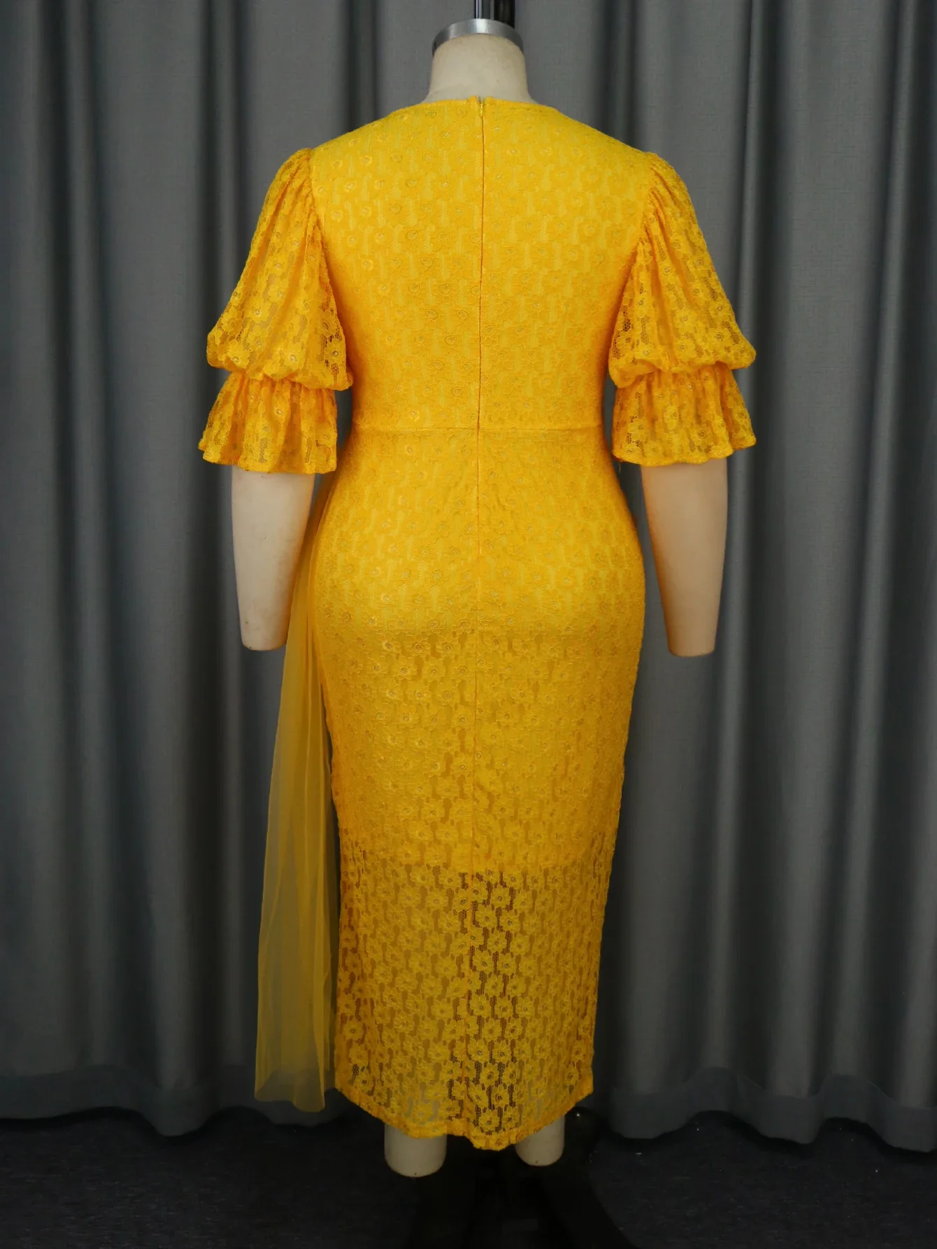 Vestido de noche amarillo Irregular para mujer, prenda elegante y Sexy con escote en V, mangas abullonadas, ceñido al cuerpo, 2024