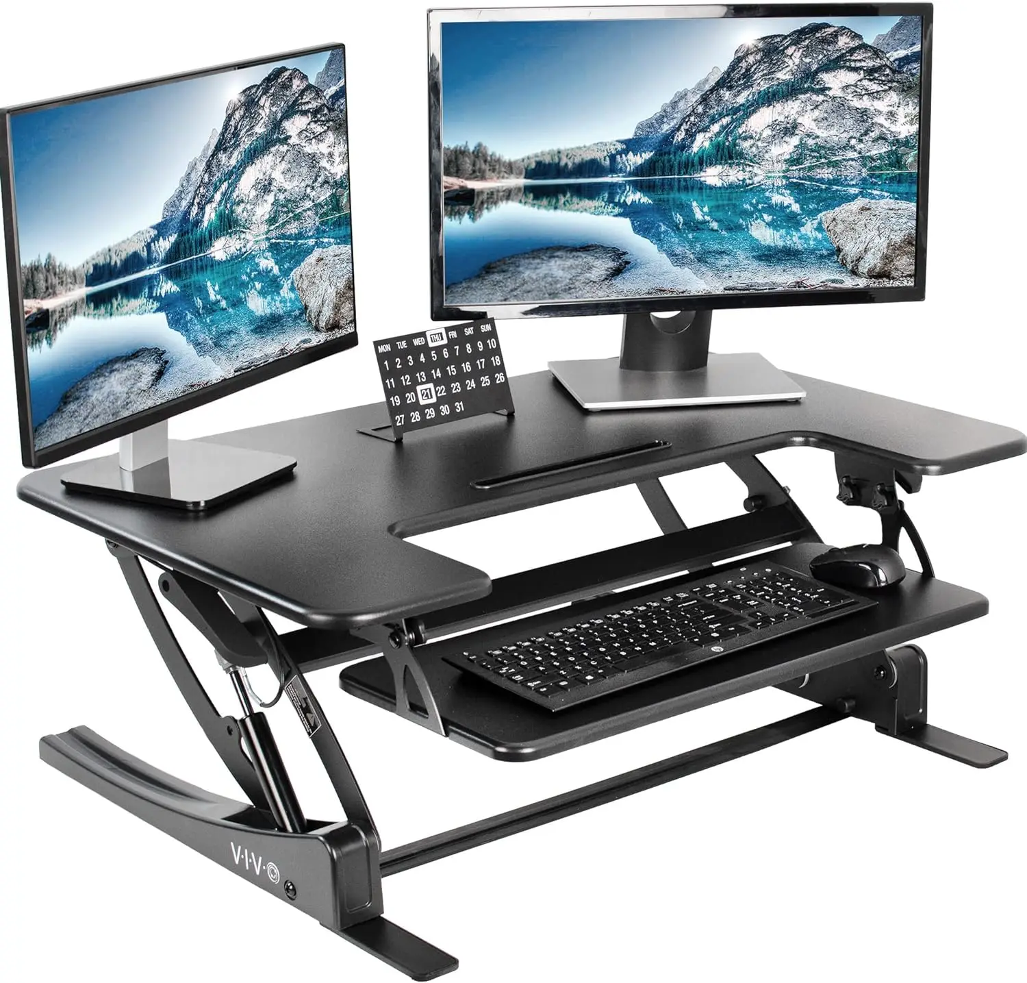 36 inch Height Adjustable Stand Up Desk Converter,Quick Sit to Stand Tabletop Dual Monitor Riser Workstation, Black, DESK-V000V