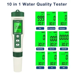 Phmetro digitale 10 in 1 resistività/soluzione nutritiva fertilità/H2/Temp/ORP/EC/TDS/salinità/S.G/phmetro Tester di qualità dell'acqua