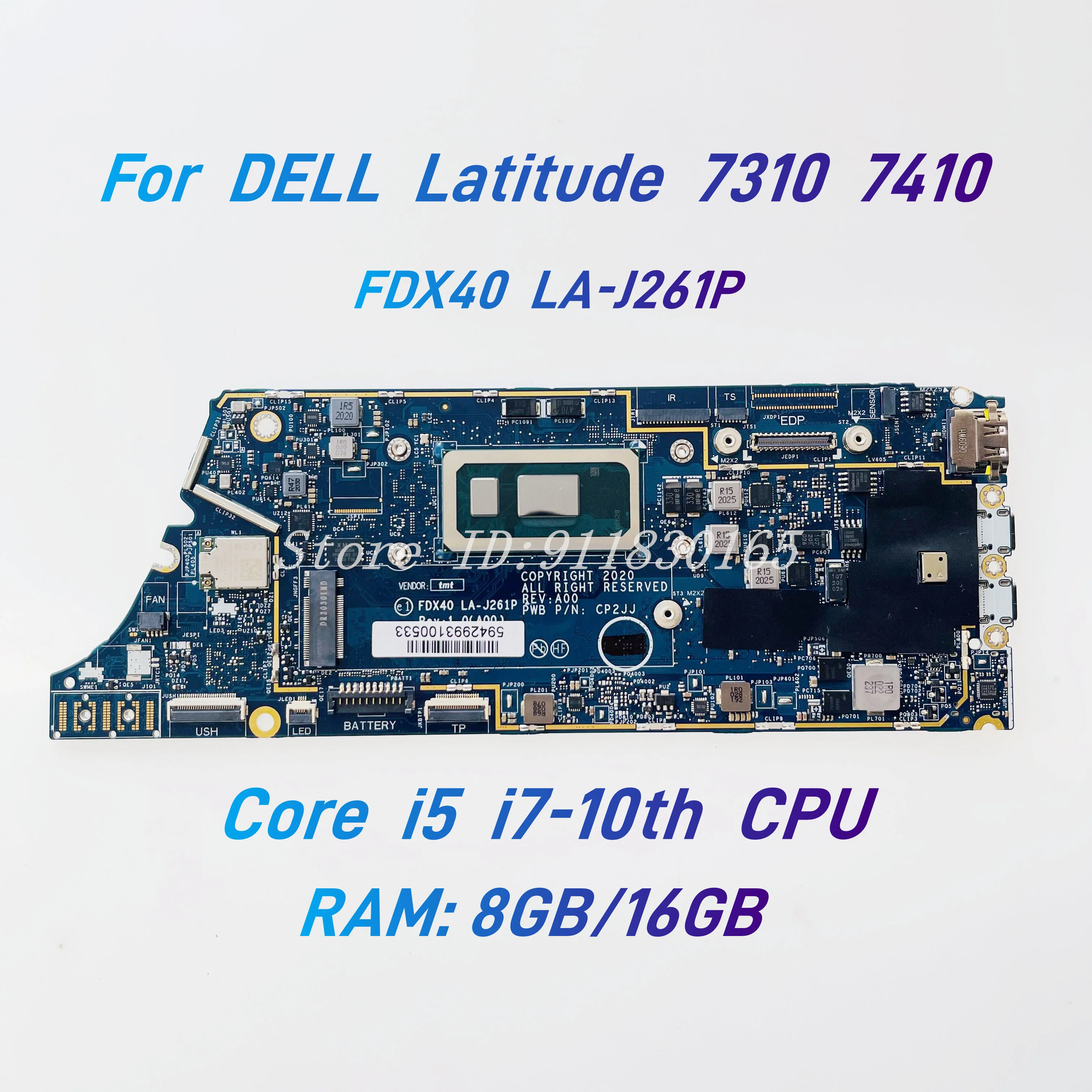 FDX40 LA-J261P For DELL Latitude 7310 7410 Laptop Motherboard CN-0PD83X CN-00N7RN With i5 i7-10510U 8GB/16GB-RAM Motherboard