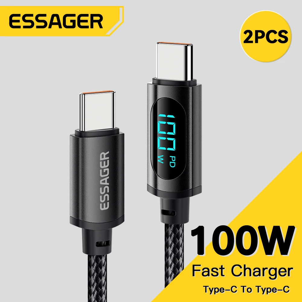 Essager 2PCS Type C to Type C Cable 100W PD Fast Charging Charger USB C to USB C Display Cable For Xiaomi  Realme Macbook iPad