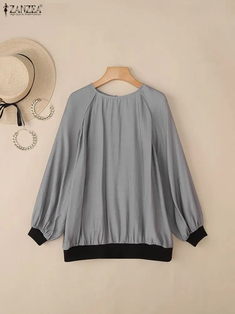 

Женская осенняя лоскутная блузка 2025 ZANZEA, стильные топы с круглым вырезом и длинными рукавами, повседневная свободная рубашка, женская элегантная рабочая туника Blusas