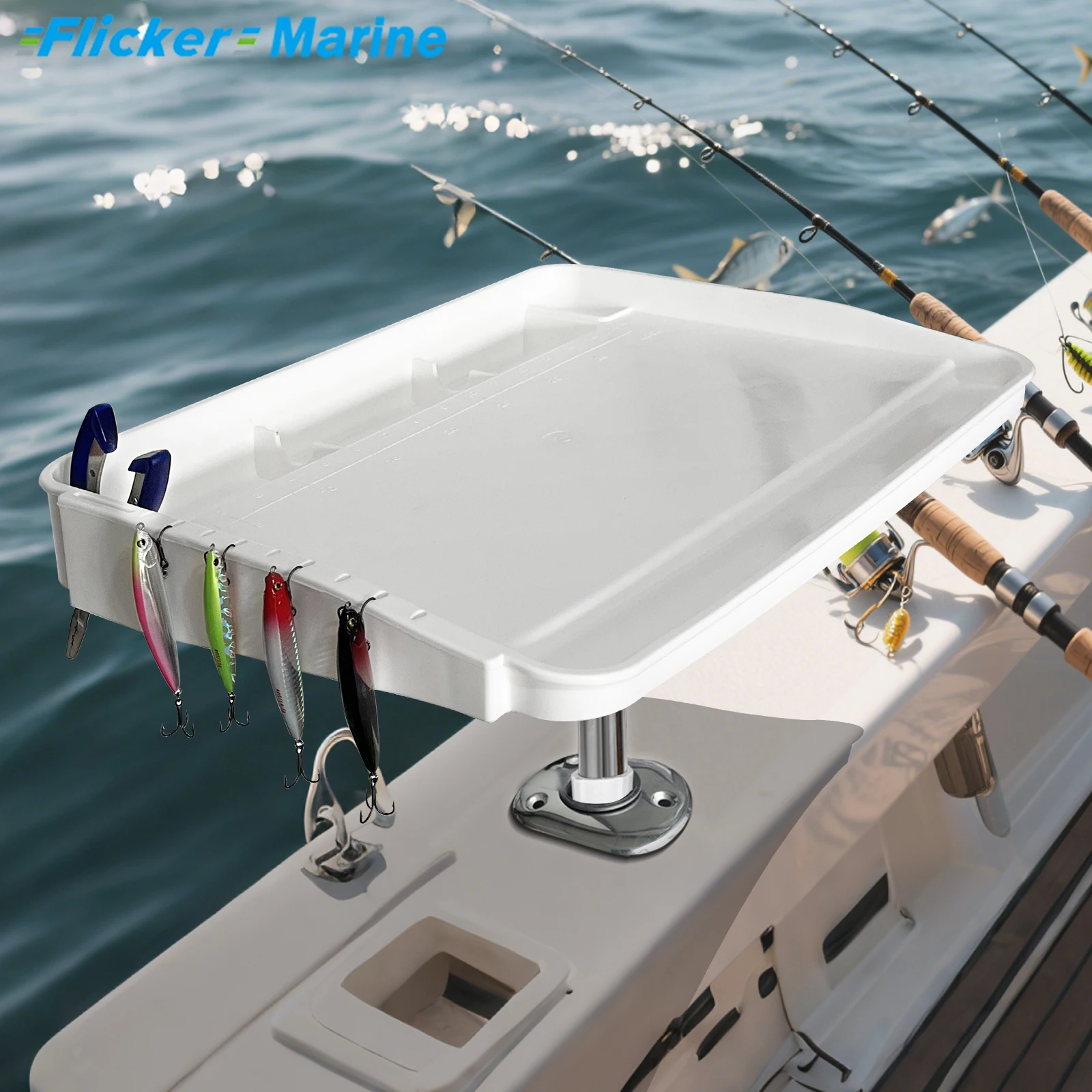 

Marine Fishing Bait Station Cutting Board with Rod Holder Mount, Durable Fillet Table for Boat Rail, Accessories Organizer