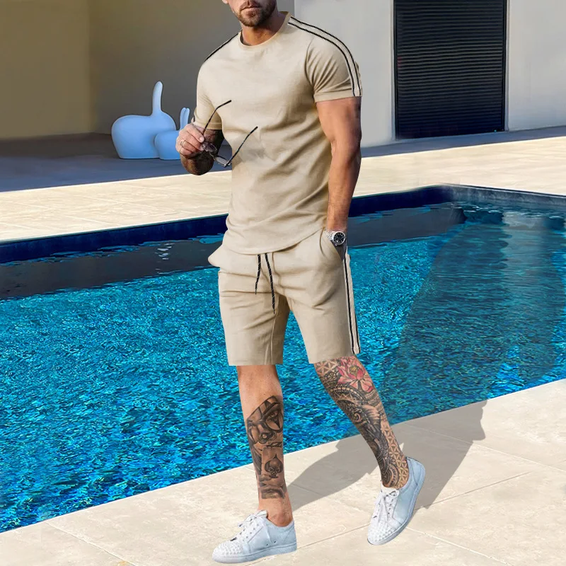 

New stylish men's two-piece set in 2025, with side stripes, offering a casual and comfortable feel joggers men tracksuit sport