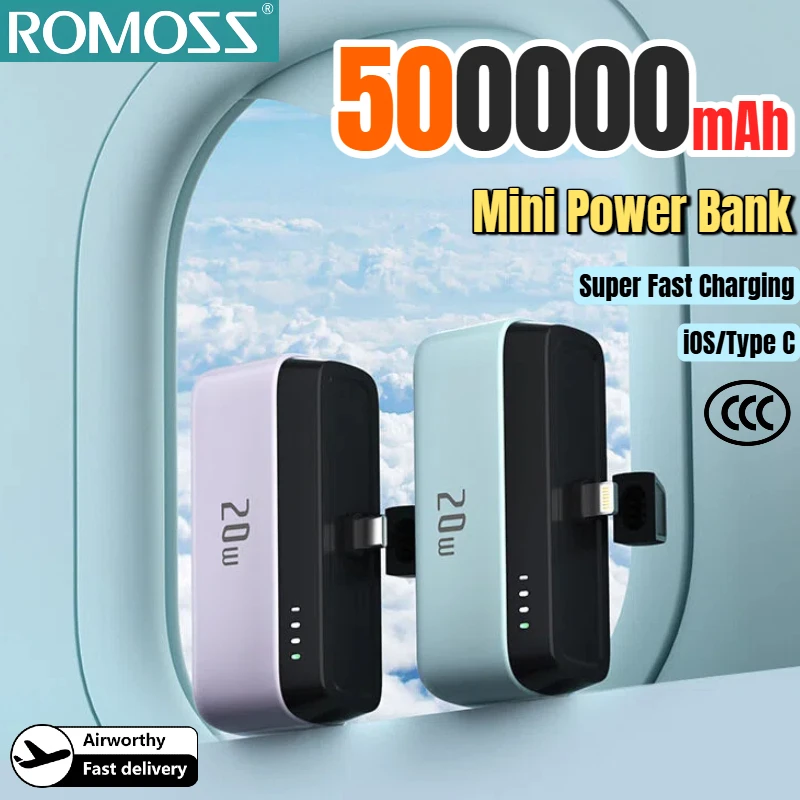 

ROMOSS 500000 мАч мини-портативный аккумулятор с супербыстрой зарядкой, внешний аккумулятор с реальной емкостью для iPhone Samsung, новинка