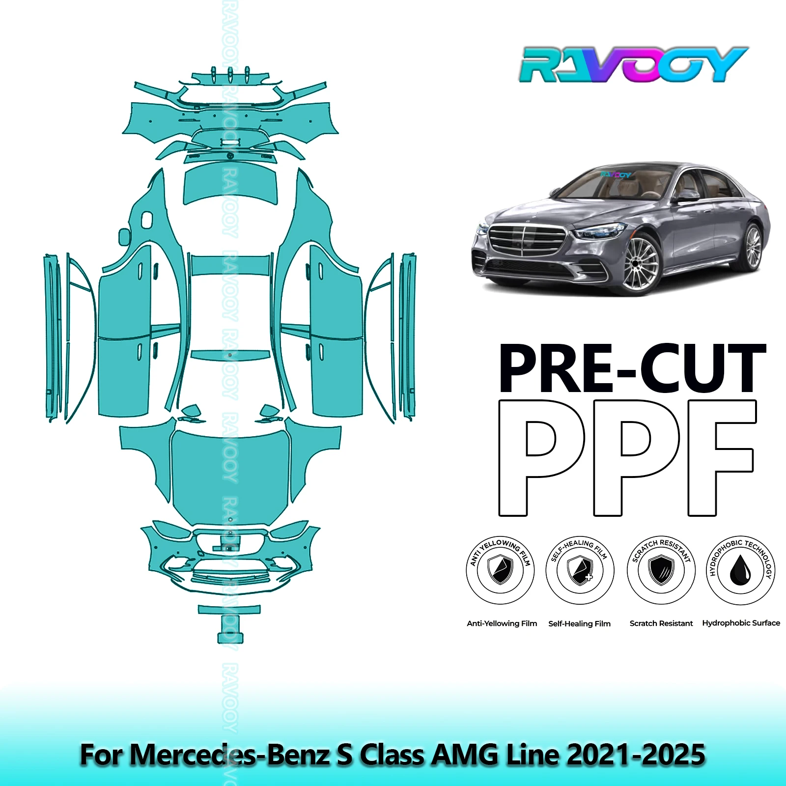 

Full Vehicle Clear Bra Precut PPF Paint Protection Film For Mercedes-Benz S Class AMG Line 2021-2025