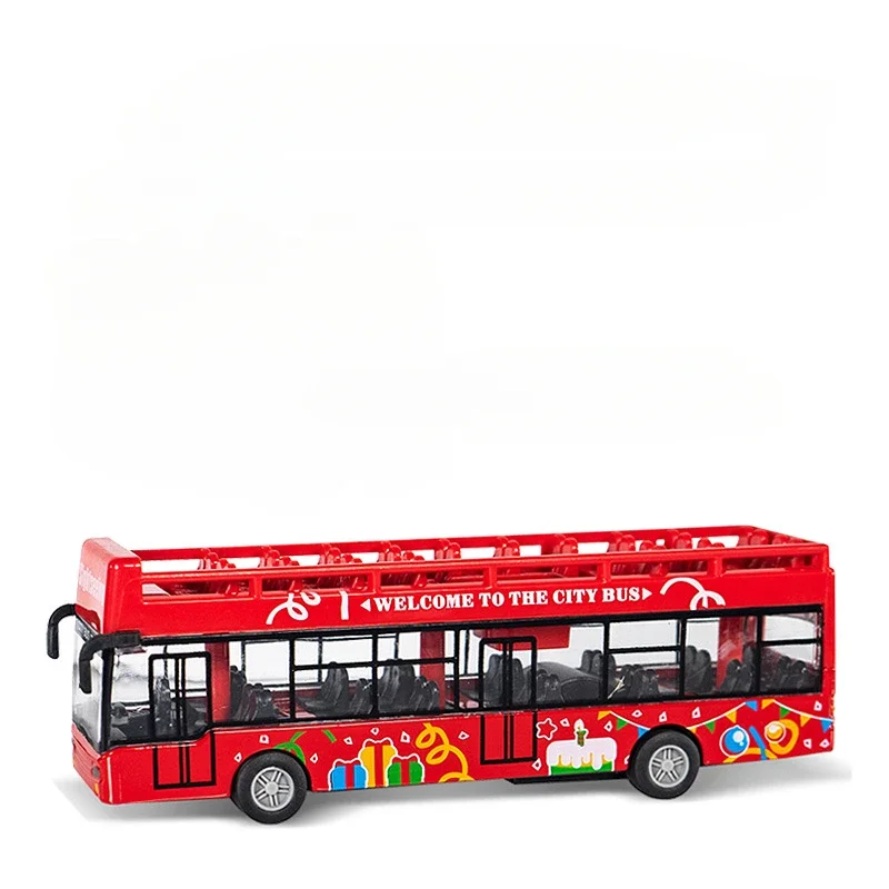 Kinder 1:64 Legierung Auto Modell Buss Spielzeug Auto Open Top Buss Modell Pull-Back-Bus Trägheit Autos Stadt Tour bus ABS Autos Modell Spielzeug