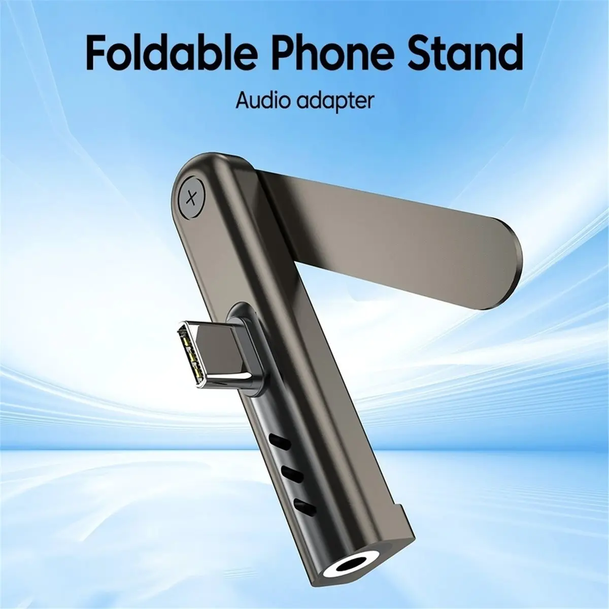 【MUST-HAVE LIST】 USB C to 3.5mm Earphone Jack Converter with Foldable Stand Type C to 3.5mm Audio Adapter Foldable Phone Holder