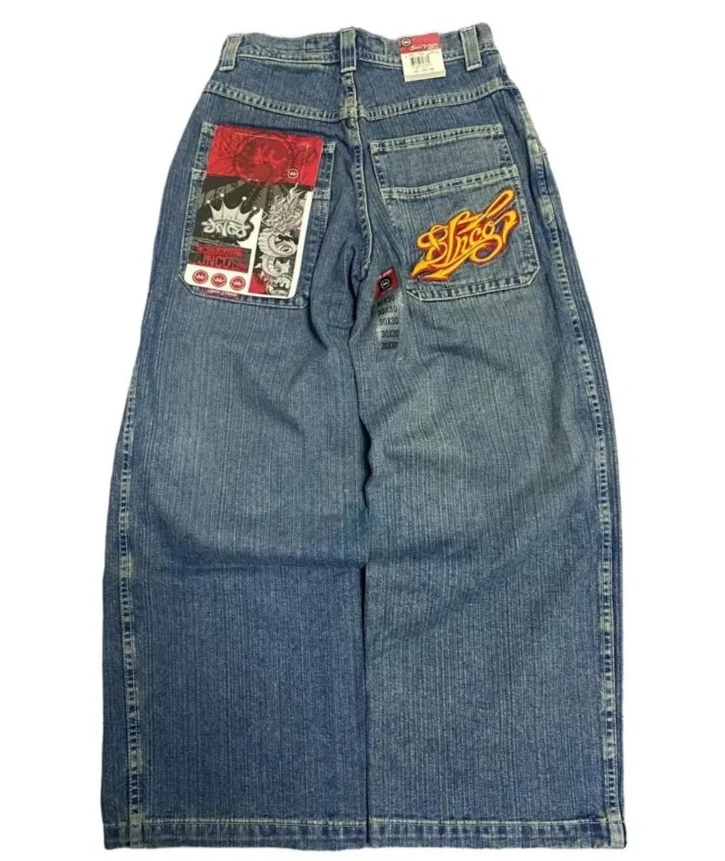 JNCO-Jeans Harajuku Baggy para Homens e Mulheres, Vintage Hip Hop, Bordado, Alta Qualidade, Streetwear Goth, Casual Jeans de Perna Larga, Y2K