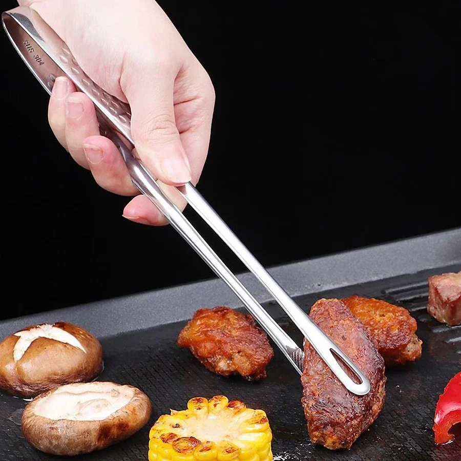Pinça longa de cozinha de aço inoxidável, antiderrapante, resistente ao calor, churrasqueira, para bife, frutos do mar, buffet, salada, ferramentas de cozinha