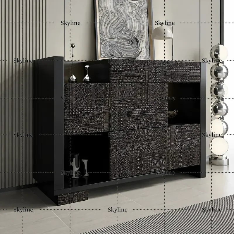 Italian Light Luxury Shoe Cabinet Medium Ancient Style Stretched Walnut Entryway Hall Partition Decorative Side Cabinet