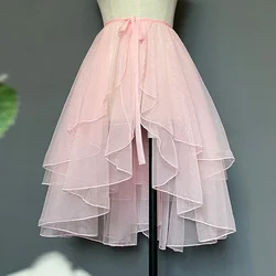 Double Layered Waist Curtain Sheer Asymmetrical Mesh Cover up Skirt Women Summer Sweet Lolita JSK Kwaii Skirts