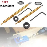 9.5mm/9.0mm Twist Step Drill Bit Stop Collar Set Woodworking Inclined Hole Locator Drill Bit Set Hex Pocket Hole Drilling Tools