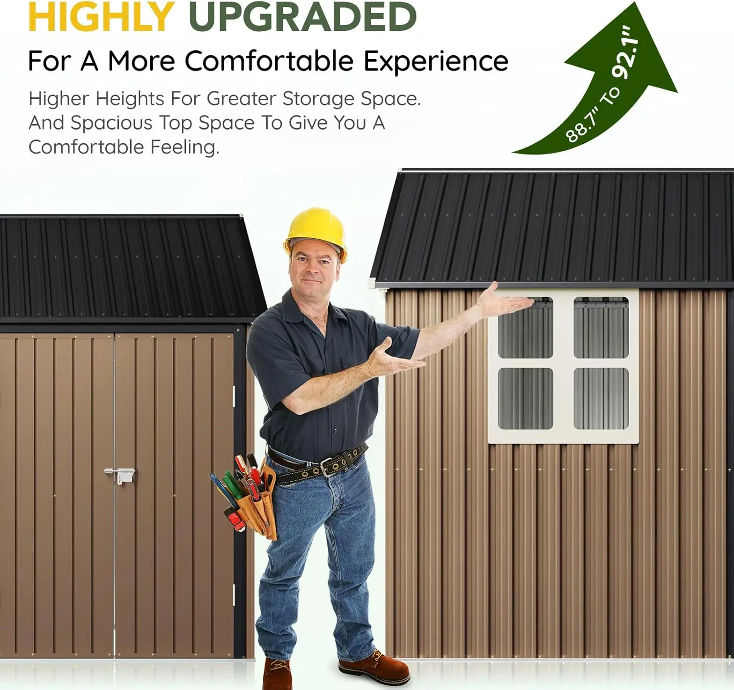 سقيفة تخزين فولاذية خارجية 8X10FT مع نافذة شفافة، أبواب قابلة للقفل، سقيفة أدوات معدنية مقاومة للطقس للحديقة #3