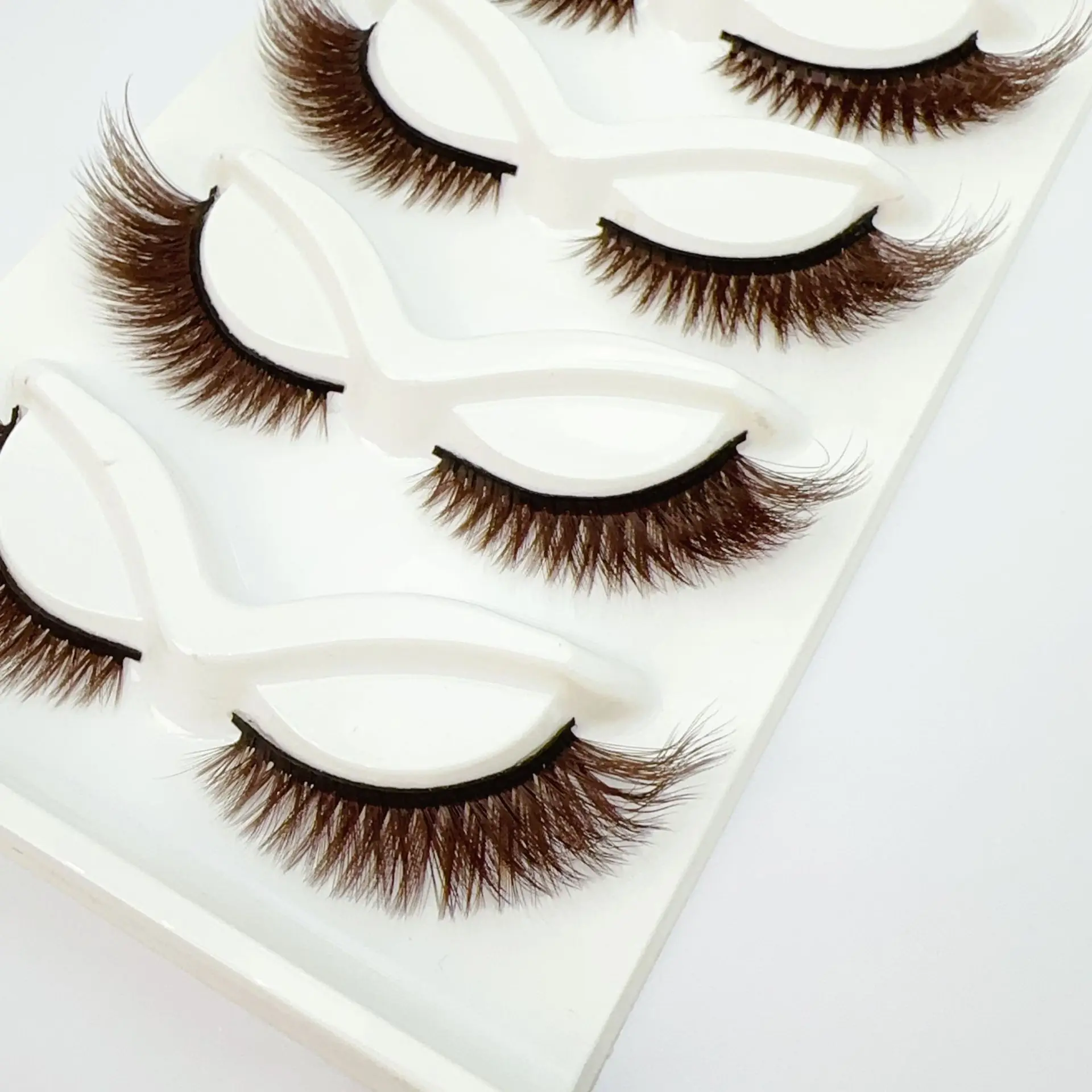New 5 Pairs Black Tea Brown Fox Eye 3D False Eyelashes Natural Wispy Voluminous Fluffy Reusable Cosplay Color Lashes Makeup
