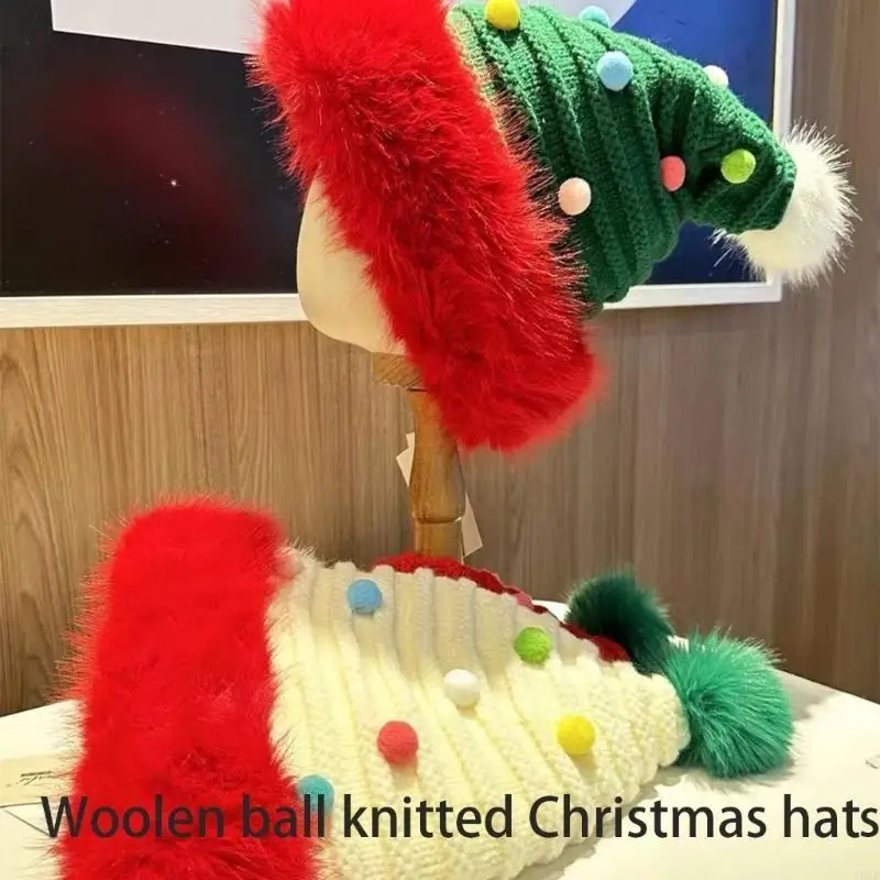 A0KD Elfy Czapki Zagęścić Dzianiny Christmas Party Nakrycia Głowy Świętego Mikołaja Akcesoria do Kostiumów Prezent