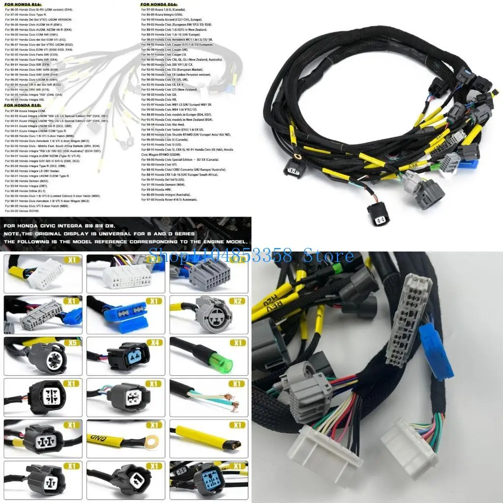 

652F Tucked Engine Harness Compatible-For 92-00 Civic-Integra B16 B18 D16 AP03 CNCHOBD21 EK EG Engine Motor Wiring Harness