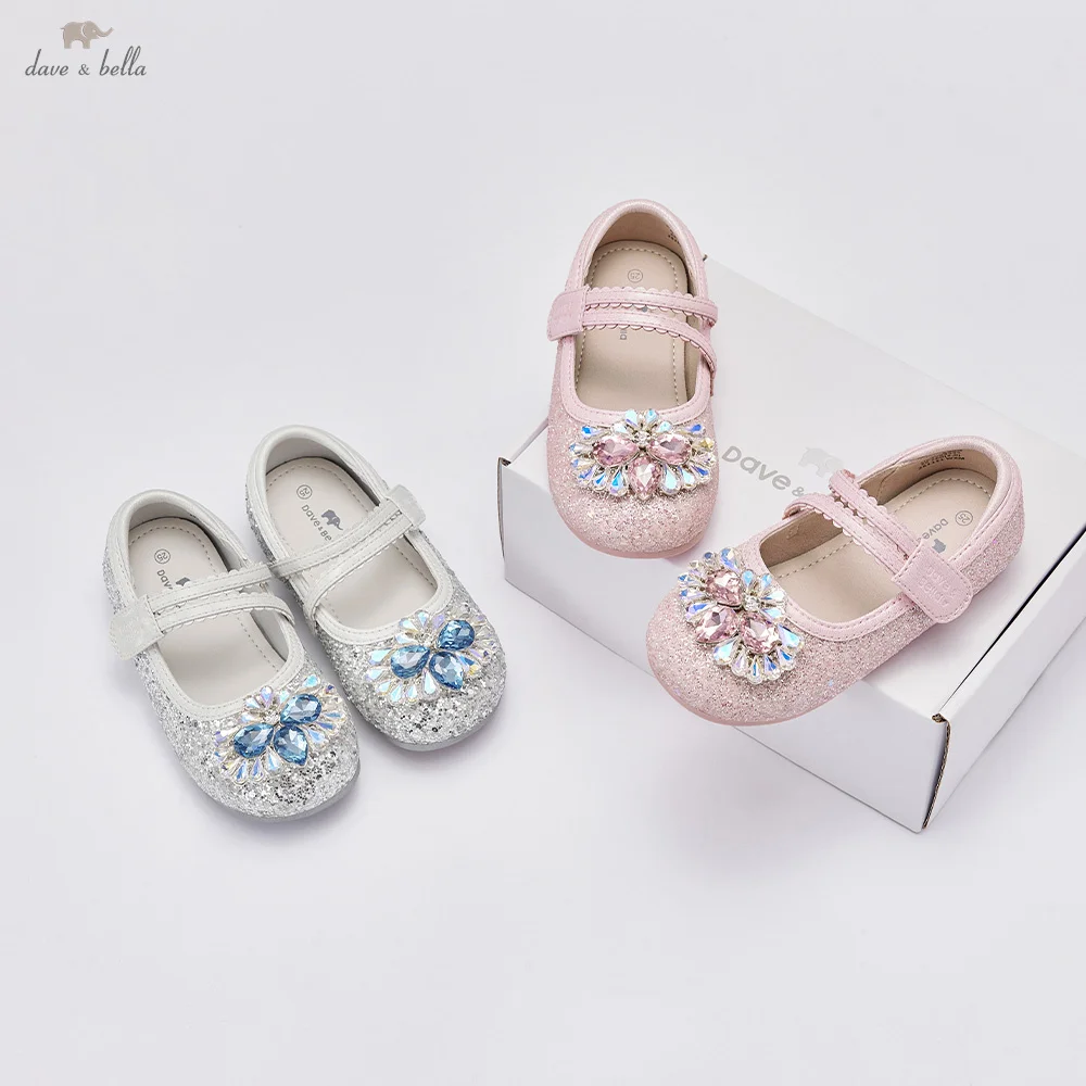 

Dave Bella Children Autumn Leather Shoes Girls Princess Shoes Sparkling Crystal Kids Shoes Gentle Sweet Party Casual DB3262535