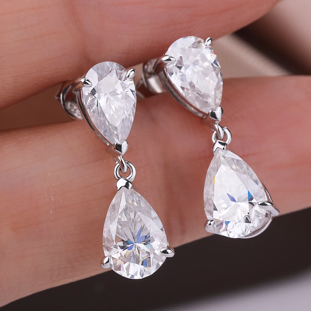 GRA Certified 5cttw Waterdrop Moissanite Drop Earrings for Women 925 Sterling Silver Pear Cut Diamond Stud Earring Bride Jewelry