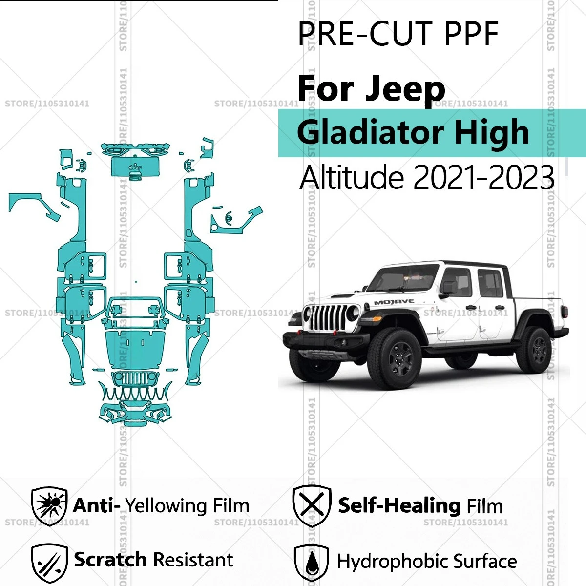 Pre-Cut Paint Protection Film PPF Transparent Car Film Automotive PPF For Jeep Gladiator High Altitude 2021-2023 Full Vehicle
