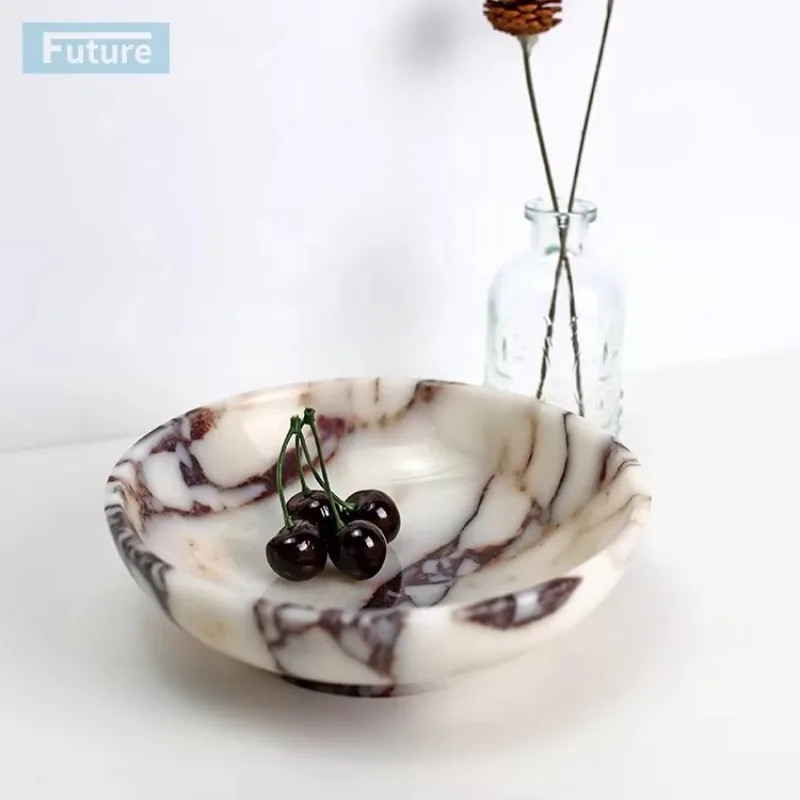 Light Luxury And Retro Natural Marble Home Living Room Groggery Fruit Snack Storage Bowl Jewelry And Jewelry A Mini Ornament
