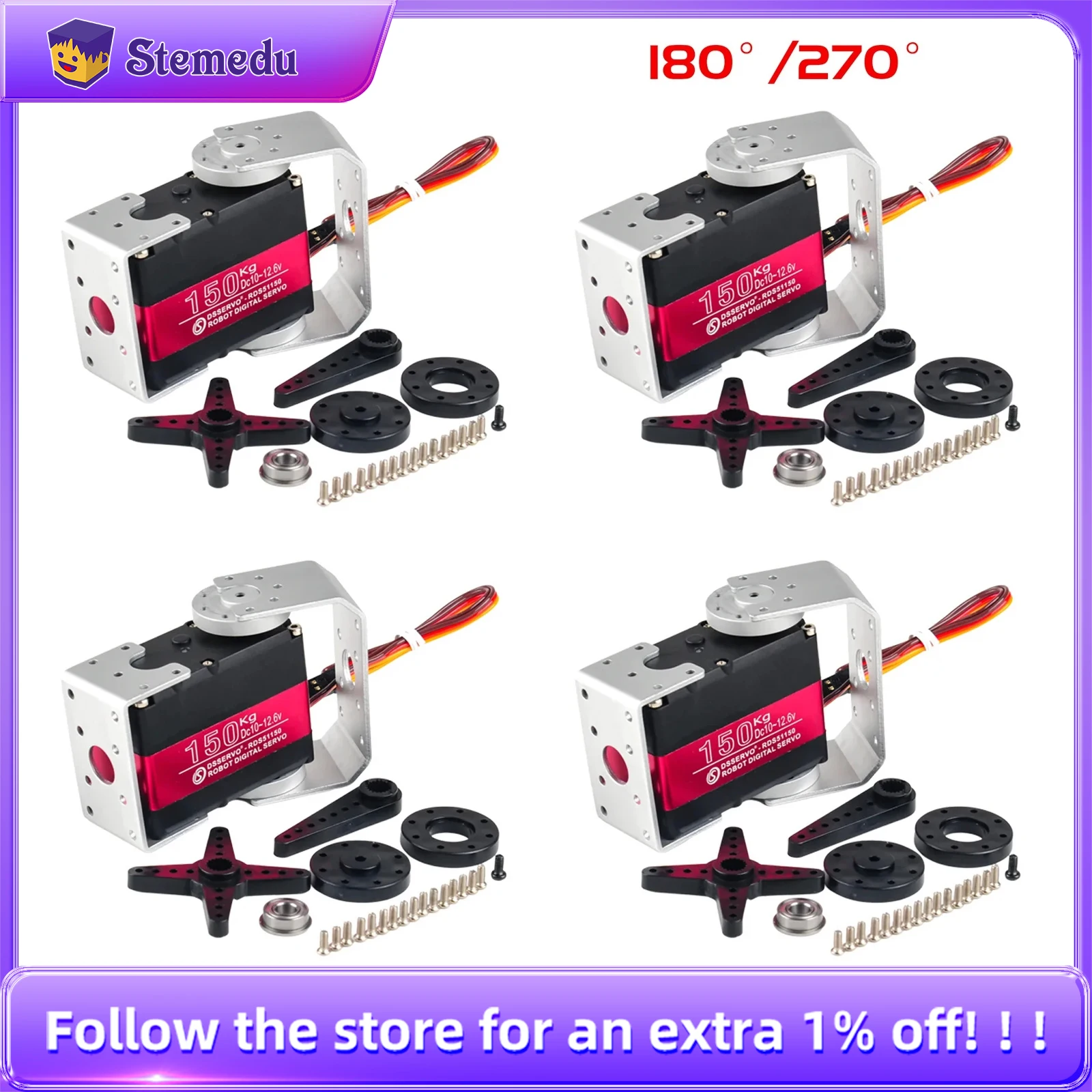 4 قطعة 150 كجم 12 فولت RDS51150 عزم دوران عالي مزدوج العمود الرقمي المعادن الروبوتية مضاعفات U تصاعد قوس IP66 مقاوم للماء 180/270 درجة