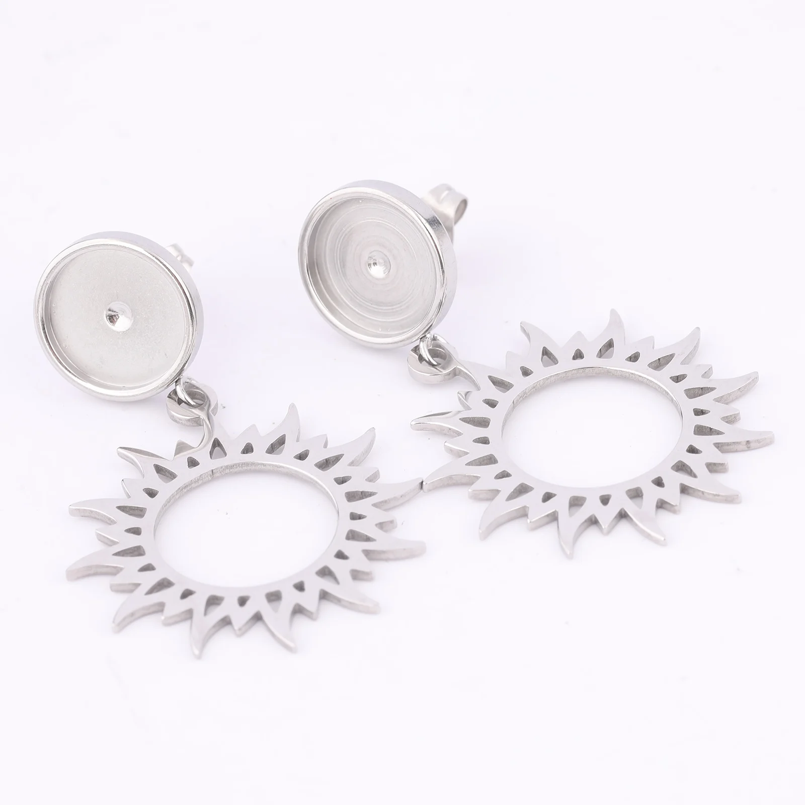 6pcs Stainless Steel Fit 10mm Cabochon Earring Base Blanks Studs With Circle Charms Diy Jewelry Making Accessosries image 5