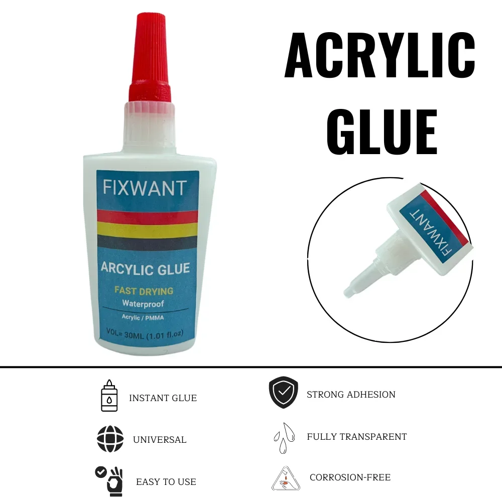 30ML FIXWANT Acrylic Glue Transparent Strong Instant  for PMMA Adhesive ABS Plexiglass PVC Plastic PP PC Waterproof Fast Drying