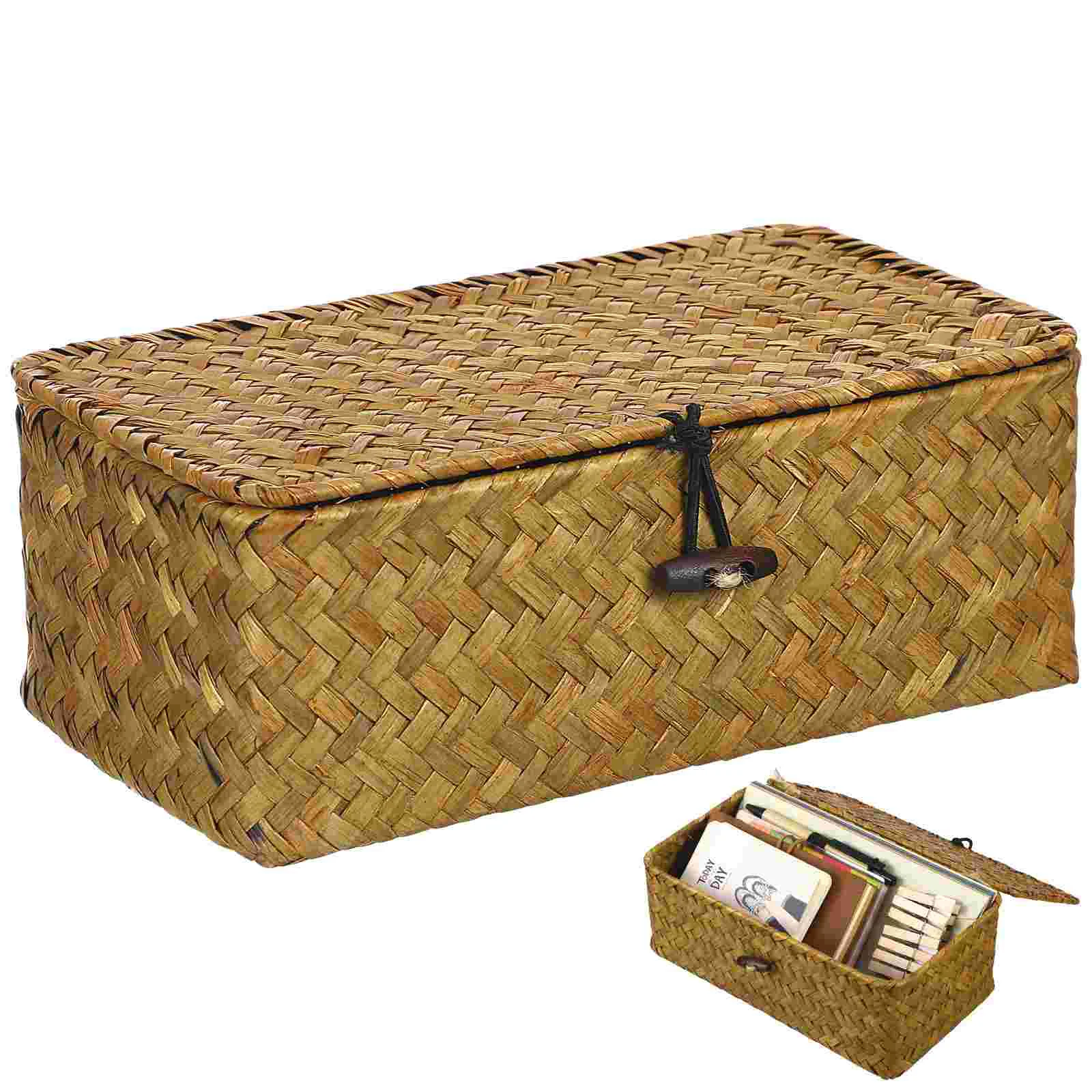 

1pc Natural Seaweed Basket Decor Woven Box Seaweed Woven Storage Container Country Style Desktop ganizer