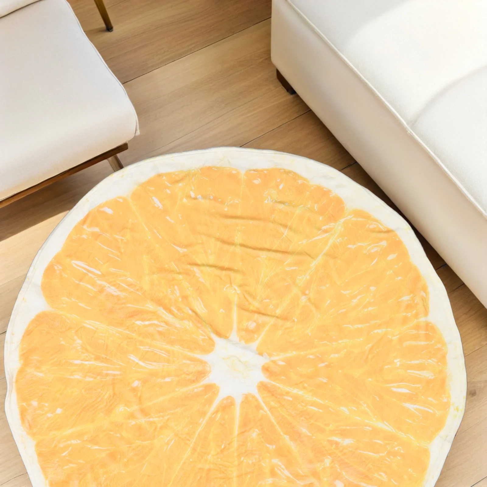 

120Cm Blanket Soft Coral Fleece Round Throw for Couch Bed Sofa Fruit Design Warm Lightweight Picnic Rug Outdoor Use