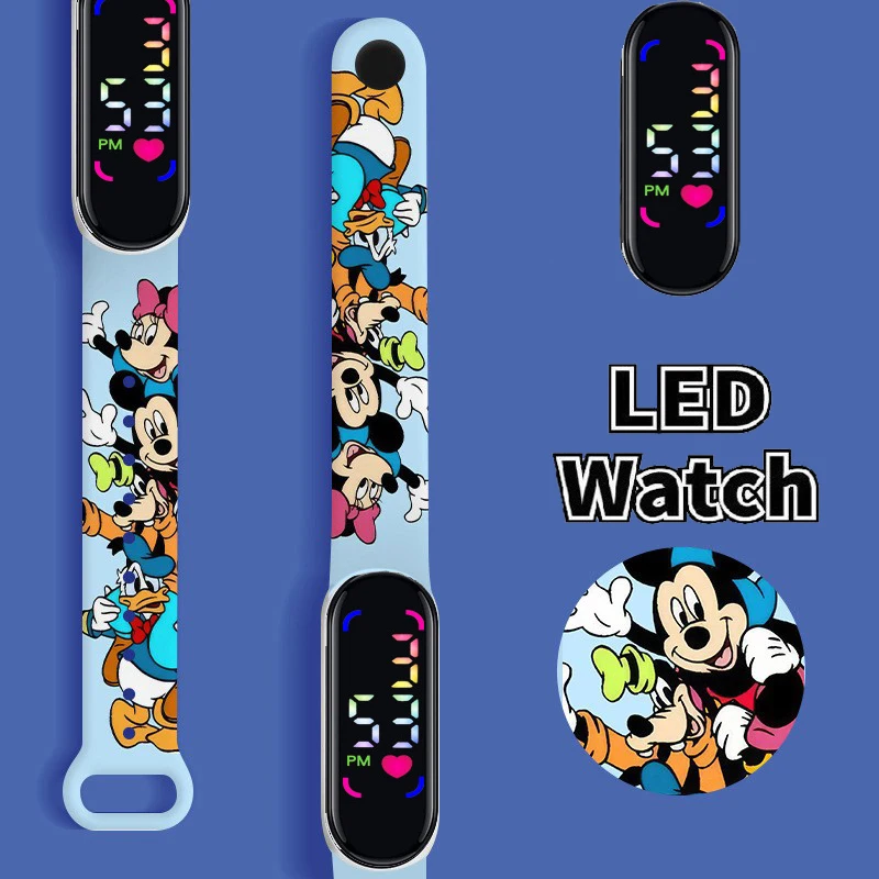 Disney Mickey Minnie Kinder Cartoon Anime Karakter Lichtgevende Armband Horloge Led Touch Waterdichte Sport Kids Geschenken Horloge