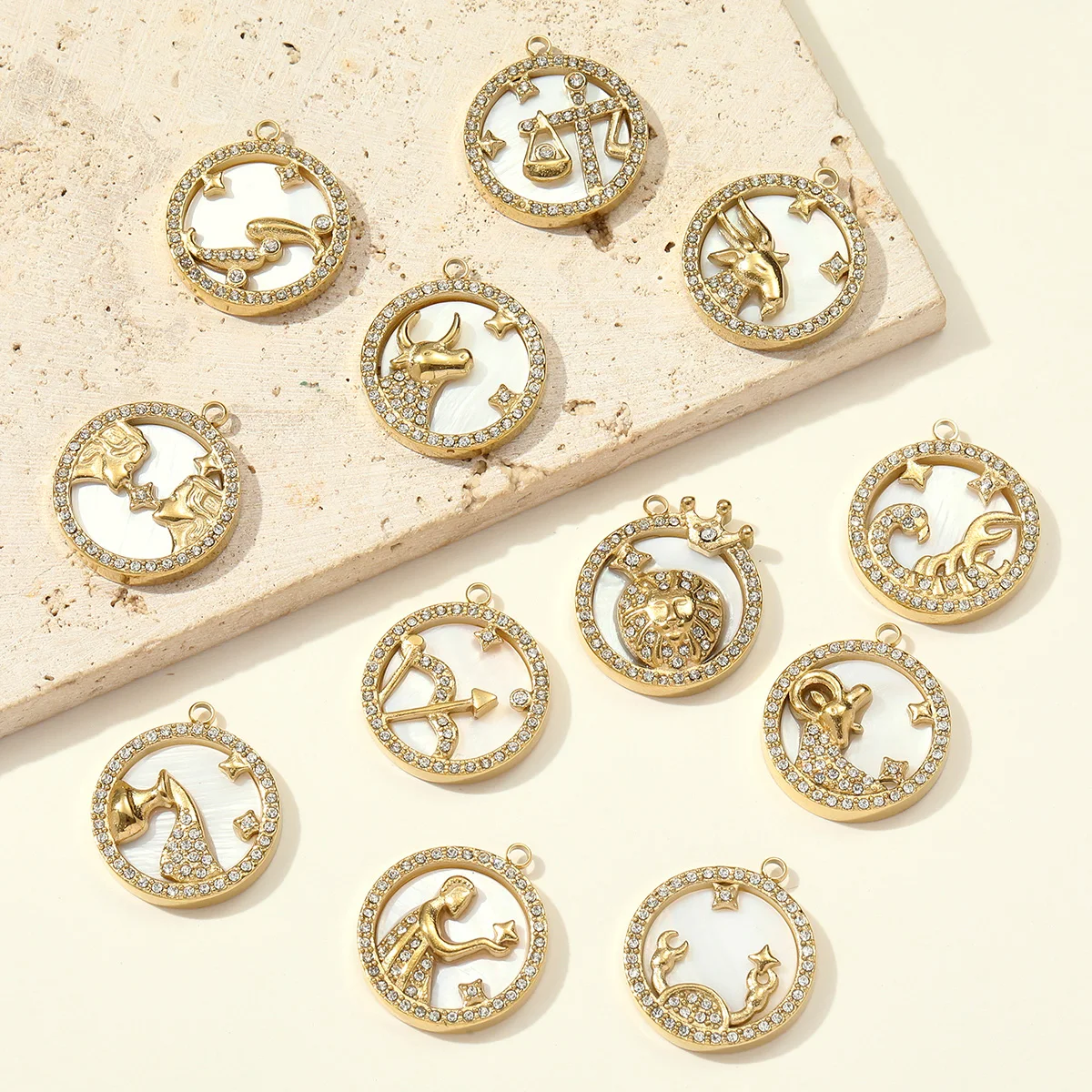 

3Pcs/Lot Stainless Steel Shell Rhinestone Constellation Charms Vintage Twelve Zodiac For DIY Making Necklace Fashion Jewelry