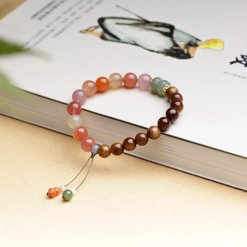 Natural Stone Round Beads Bracelet Amethyst Rose Quartz 8mm Beads With Hotan Jade Bangle For Women Men Jewelry Gift