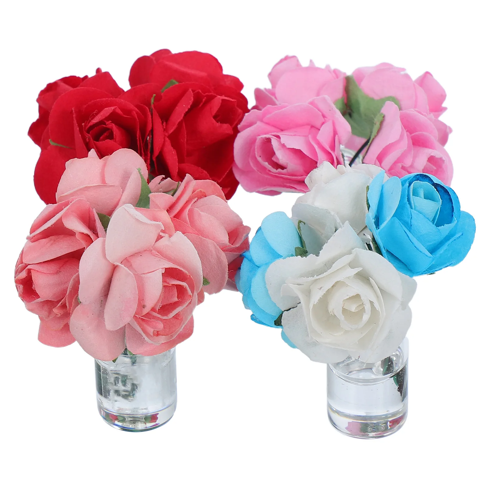 4 stks Huis Vaas Miniatuur Roze Rozen Glazen Bloempot Kleinschalige Decor Accessoires Mini Bonsai Beeldjes Ornament