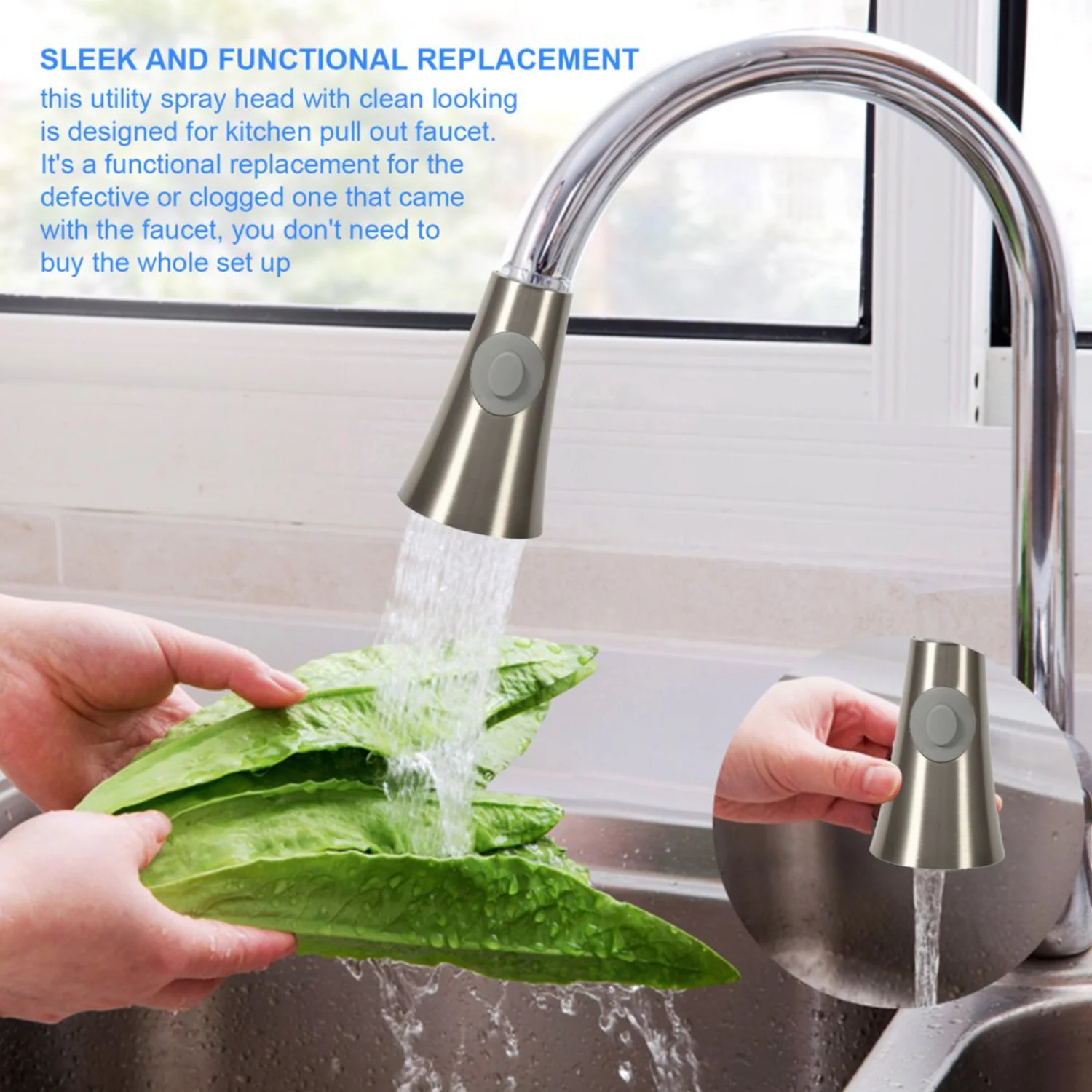 Pull Down Kitchen Faucet Sprayer Head Replacement, Brushed Nickel 2 Function Sprayer - Pull Out Kitchen Faucet Spray Head