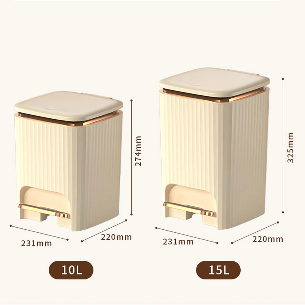 2024 10/15L Nordic Gold Kitchen Food Waste Trash Can Foot Pedal Trash Can with Lid Wastebasket Bathroom Waterproof Garbage Can