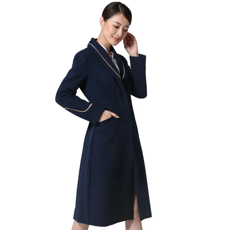 China Southern Airlines Flight Attendant Woolen Coat Women Wool Fabric Winter Mid length Thickened Aviation Overcoat Uniform