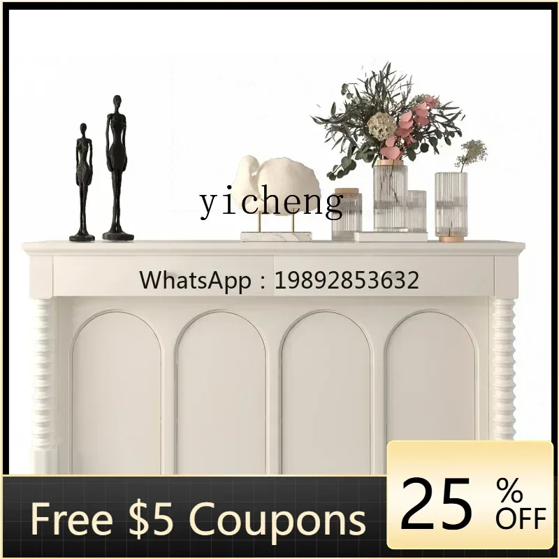 Cream White Solid Wood Sideboard Arched Door Solid Wood Simplicity Living Room Minimalist Entrance Decoration Shoe Cabinet