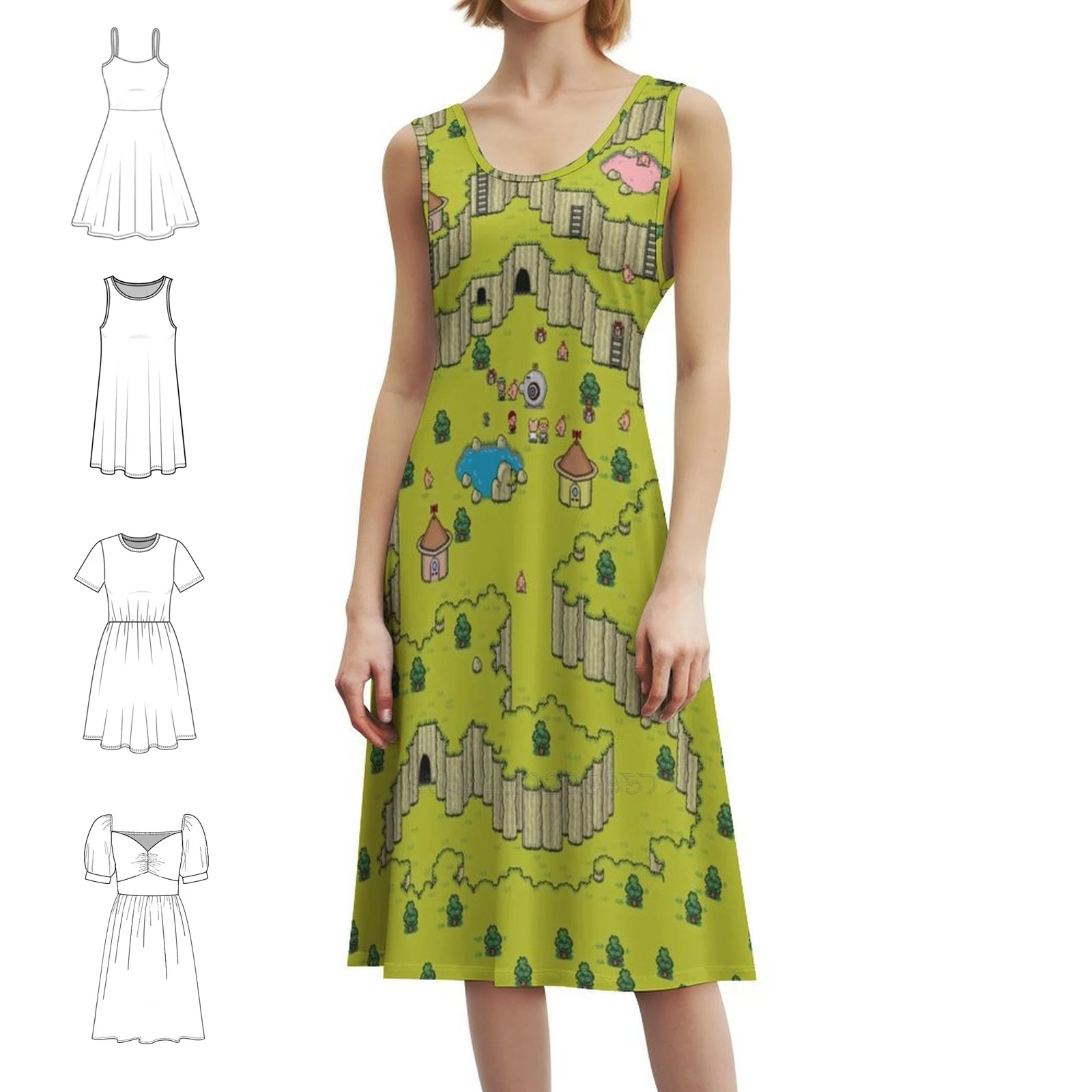 فستان Earthbound Saturn Valley مزين بالزهور للنساء للربيع والصيف فستان كاجوال للحفلات Earthbound Onett Twoson Rpg Jrpg