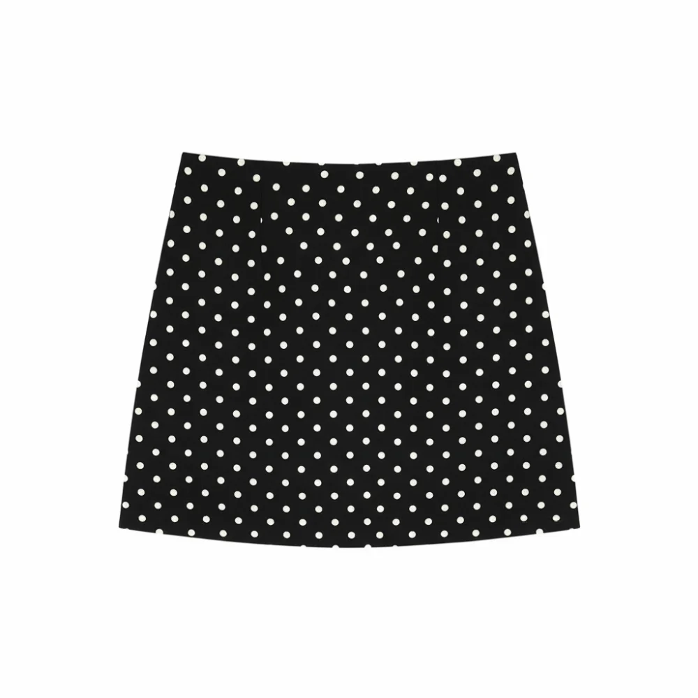 

Юбка до половины тела в богемном стиле XS/S/M/L/XL Черно-белая короткая юбка трапециевидной формы с высокой талией в горошек Повседневная юбка с запахом на бедрах Осень